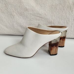 PLV Mule Heels Off White Genuine Leather Fashion Heel Desing Size 9
